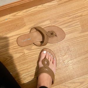 Tan wet seal sandals